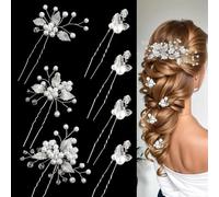 XFSRG 7 Piezas Adorno para el Cabello de Novia Horquillas Pelo Boda de Diamantes de Imitación y Perlas Hojas Nupcial Tocado para Mujer Niñas y Damas de Honor (Plata)