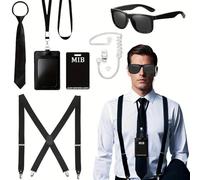 XFSRG 7 Piezas Agente Disfraz Accesorios Servicio Secreto Juego de Disfraces Espía Accesorios Men in Black Disfraz para Halloween Cosplay Juegos Seguridad en la Boda Juego de Rol（2）