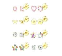 XFSRG 8 Pares Pendientes de Boton para Niñas con Rosca Corazon Estrella