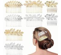 XFSRG 8 Peines Peinetas Laterales para el Cabello con Hojas de Metal con Diamantes de Imitación Accesorios Nupciales Nupcial Decorativo Diadema Fiesta de Bodas Pelo de Noche