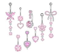 XFSRG 8 Piezas 14G Piercing Ombligo para Mujeres Hängendes Bauchnabelpiercing Corazón Mariposa Anillos para Ombligo Set Body Piercing Joyería (Rosa)