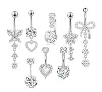 XFSRG 8 Piezas 14G Piercing Ombligo para Mujeres Hängendes Bauchnabelpiercing Corazón Mariposa Anillos para Ombligo Set Body Piercing Joyería (Plata)