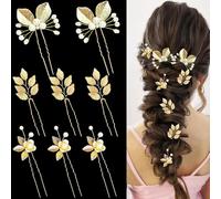 XFSRG 8 Piezas Peines para el pelo Novia Hojas Horquillas Pelo Boda de Perlas Juego de Horquillas en Forma U Accesorios para El Cabello Femenino