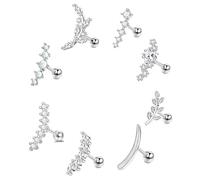 XFSRG 8 Piezas Piercing Oreja Set 14K Acero Inoxidable Helix Cartílago Pendientes Tragus Piercing Joyería para Mujeres y Niñas(Plata)