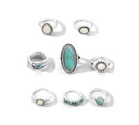 XFSRG 8 Piezas Turquesa Anillos Mujer Estilo Vintage Anillo Moderno y Personalizado para el Día a Día Fiestas y Festivales de Música