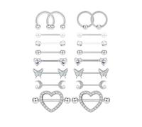 XFSRG 9 pares Piercing Pezón Mujer Conjunto de Piercings Lengua Acero inoxidable Joyería Corporal Moderna para Mujeres y Hombres