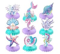 XFSRG 9 Piezas Decoración de Mesa Sirena para Cumpleaños Niñas Centros con Base Panal y Motivos Oceánicos Fiesta Tema Happy Birthday
