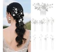 XFSRG 9 Piezas Peine para el Cabello de Novia Accesorios Para El Cabello De Flores Hojas Horquillas De Boda Con Diamantes De Imitación y Perlas para Mujer Fiesta