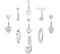 XFSRG 9 Piezas Piercings Ombligo para Mujeres 14G Piercing Ombligo Elegante y Brillante Acero Inoxidable Oro/Plata Embarazada 10mm (Plateado)