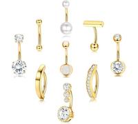 XFSRG 9 Piezas Piercings Ombligo para Mujeres 14G Piercing Ombligo Elegante y Brillante Acero Inoxidable Oro/Plata Embarazada 10mm (Dorado)