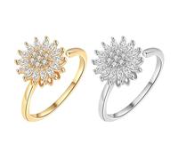 XFSRG Anillo de flor de lujo para mujer de plata y oro con circonitas brillantes elegante y refinado, joya para cualquier ocasión