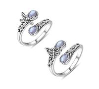 XFSRG Anillo mariposa mujer libélula ajustable estilo natural abierto vintage diseño artesanal plata con cristal azul joyas elegantes regalo anillo ajustable estilo bohemio