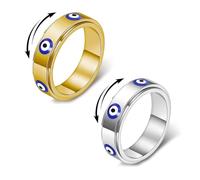 XFSRG Anillo Ojo Turco - Anillo Spinner de Acero Inoxidable Chapado en Oro 18K Antiestrés y Ansiedad Amuleto de Suerte Apilable Unisex (10)