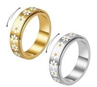 XFSRG Anillo Spinner Antiestrés de Margarita Giratoria Anillo Fidget Giratorio Chapado en Oro de 18K Set de Anillos en Oro y Plata Joya Elegante para Uso Diario (9)