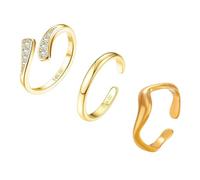 XFSRG Anillos de pie para mujer ajustables de oro de 14 K con circonitas, juego de 3 anillos de pie de diseño elegante para niñas y mujeres, anillos vintage para cualquier ocasión