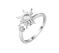 XFSRG Anillos Mujer Motivo de Girasol Giratorio Anillo Antiestrés Ajuste Regulable Anillo Engastado con Cristales Regalo para Cumpleaños Bodas y Cenas de Gala