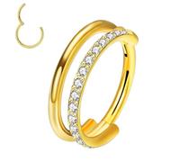 XFSRG Aro Piercing Nariz y Pendientes de Titanio G23 con Doble Banda y Zirconia Diseño con Bisagra para Septum y Oreja Hipoalergénico Joyería de Hombres y Mujeres (Dorado-2)