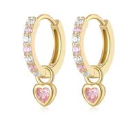 XFSRG Aros De Plata 925 Para Mujeres Y Niñas Como Pendientes Huggies Con Colgante Corazón En Oro Y Plata Hipoaalergénicos Para Niños Y Adultos (Oro)