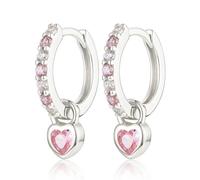 XFSRG Aros De Plata 925 Para Mujeres Y Niñas Como Pendientes Huggies Con Colgante Corazón En Oro Y Plata Hipoaalergénicos Para Niños Y Adultos (Plata)