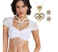 XFSRG Blusa Mujer Manga Corta Encaje Escote Cuadrado Verano Elegante Dirndl Bluse Camisa Festival Mujer Ropa para Fiesta o Casual(Blanco,S)