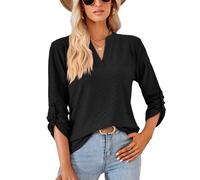 XFSRG Blusas de Mujer Elegantes Manga Larga Cuello V Elegante Blusa Camiseta Moda Casual Tops Casual Jersey (Negro/L)