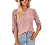 XFSRG Blusas de Mujer Elegantes Manga Larga Cuello V Elegante Blusa Camiseta Moda Casual Tops Casual Jersey (Rosa/L)