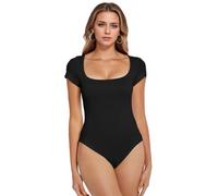 XFSRG Body Manga Corta Mujer Cuello Cuadrado Bodysuit Elegante Moldeador Reductor Vientre Plano Body Mujer Sexy Camiseta Ajustada Monos de Vestir Suit Jumpsuit