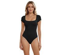XFSRG Body Manga Corta Mujer Cuello Cuadrado Bodysuit Elegante Moldeador Reductor Vientre Plano Body Mujer Sexy Camiseta Ajustada Monos de Vestir Suit Jumpsuit