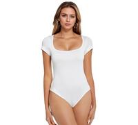 XFSRG Body Manga Corta Mujer Cuello Cuadrado Bodysuit Elegante Moldeador Reductor Vientre Plano Body Mujer Sexy Camiseta Ajustada Monos de Vestir Suit Jumpsuit