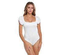 XFSRG Body Manga Corta Mujer Escote Cuadrado Bodysuit Elegante Moldeador Vientre Plano Camiseta Monos Jumpsuit Top Reductor Fit Ropa Verano Body Mujer Sexy