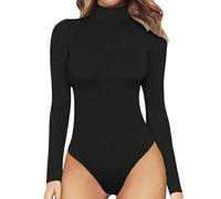 XFSRG Body Mujer Manga Larga Cuello Alto Bodysuit Sexy Slim Fit Bodies Vestir Elegante Negro Básico Tops Elástico Shapewear Jumpsuit Clubwear(Negro/L)