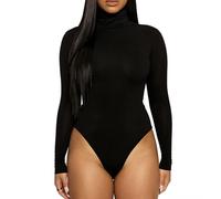XFSRG Body Mujer Manga Larga Cuello Alto Elegante Mono Color Sólido Jumpsuit Leotardo Una Sola Pieza Shapewear Cálida Tops Otoño Invierno (Negro/M)