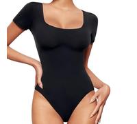XFSRG Body Mujer Sexy Stretch Top Color Sólido Elegant Bodysuit Leotardos para Clubwear Streetwear Vacaciones, Negro , M