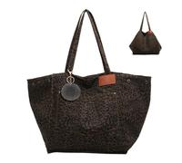 XFSRG Bolso Bandolera de Leopardo para Mujer Shoulder Bolsos de Moda con Cierre Magnético Tote Bag Espaciosa con Pompon de Pelo para Compras Oficina Escuela y Viaje (Café)