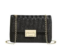XFSRG Bolso Bandolera de Paja para Mujer Bolsa de Playa Verano Tejida a Mano Estilo Bohemio Casual para Hombro o Crossbody Ideal para Fiesta y Viajes (Negro)