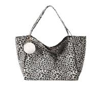 XFSRG Bolso Bandolera Mujer Estampado Leopardo con Pompón Tote Grande 41×22×37 cm Bolsa de Hombro Suave Ligero y Versátil para Compras Oficina Escuela y Viaje (Blanco)