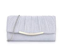 XFSRG Bolso Clutch Mujer Fiesta Dorado Elegante Bolsos de Mano Boda Noche Clutches Ceremonia Cartera Plisada Cadena Dorada Eventos Especiales (Plata)