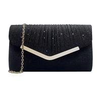 XFSRG Bolso Mujer Brillante Sobre Fiesta de Noche Clutch Elegante Moda Bolsos con Cadena Desmontable para Boda Banquete Vacaciones(Negro)