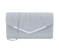 XFSRG Bolso Mujer Brillante Sobre Fiesta de Noche Clutch Elegante Moda Bolsos con Cadena Desmontable para Boda Banquete Vacaciones(Plata)