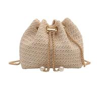 XFSRG Bolso Mujer Clutches de Paja Mano Tejido Bolsa con Cadena Elegante la Tarde Bolsos Bandolera Vintage Bohemio Casual para Vacaciones Playa (Beige)