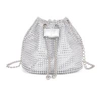 XFSRG Bolso Mujer con Brillantes Diamantes Elegante de Noche Clutch con Cadena para Fiestas Bodas Banquete(Plata)