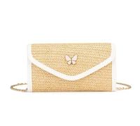 XFSRG Bolso Mujer de Paja Clutch Tejido Vintage Estilo Bohemio Elegante Bolsa de Mano y Crossbody para Fiesta Vacaciones y Uso Diario (Blanco)