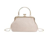 XFSRG Bolso Mujer de Paja Elegante Bolsa de Playa Verano Estilo Bohemio con Cadena Tejido a Mano para Fiesta Vacaciones y Viajes (Beige)