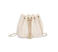XFSRG Bolso Mujer de Paja Elegante Verano Tejido Bohemio Casual Moda Bolsos con Cadena para Playa Fiesta Boda Vacaciones(Beige)
