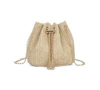XFSRG Bolso Mujer de Paja Elegante Verano Tejido Bohemio Casual Moda Bolsos con Cadena para Playa Fiesta Boda Vacaciones(Caqui)
