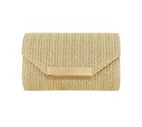 XFSRG Bolso Mujer de Paja Verano Mano Elegante Tejido Bolsos Vintage Clutches con Cadena Desmontable para Boda Vacaciones Fiesta(Amarillo)