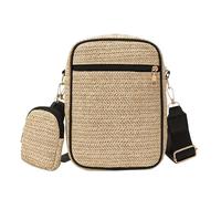 XFSRG Bolso Mujer de Playa Verano Bolsa Bandolera de Paja Tejido Embrague con Correa Ancha Ajustable y Extraíble Ideal para Compras y Viaje (Negro)