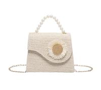 XFSRG Bolso Mujer de Playa Verano Embrague de Mimbre y Ratán Bolsa Bohemia con Cadena para Fiesta Boda Vacaciones y Viajes (Blanco)