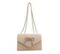 XFSRG Bolso Mujer Elegante Bolsa de Bandolera de Paja con Lazo y Diamantes de Imitación Estilo Noche de Verano para Vacaciones y Playa (Blanco)
