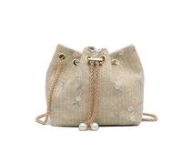 XFSRG Bolso Mujer Florales de Paja Vintage Elegante Tejido Bolsos Bohemio Verano Clutches con Cadena para Playa Fiesta Boda Vacaciones(Caqui)